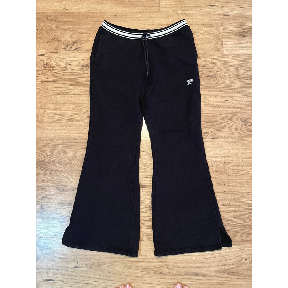 Pink Victoria's Secret Black Flare Sweatpants Striped Waistband Logo Cozy Size M
